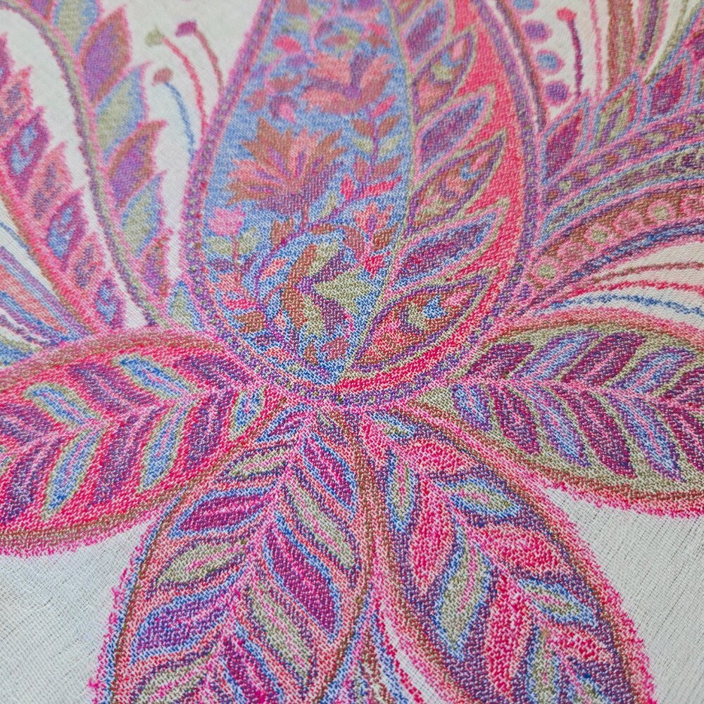 NWOT Cashmere Kashmiri Scarf Shawl Jacquard Embroidered Pink Purple - Picture 3 of 16
